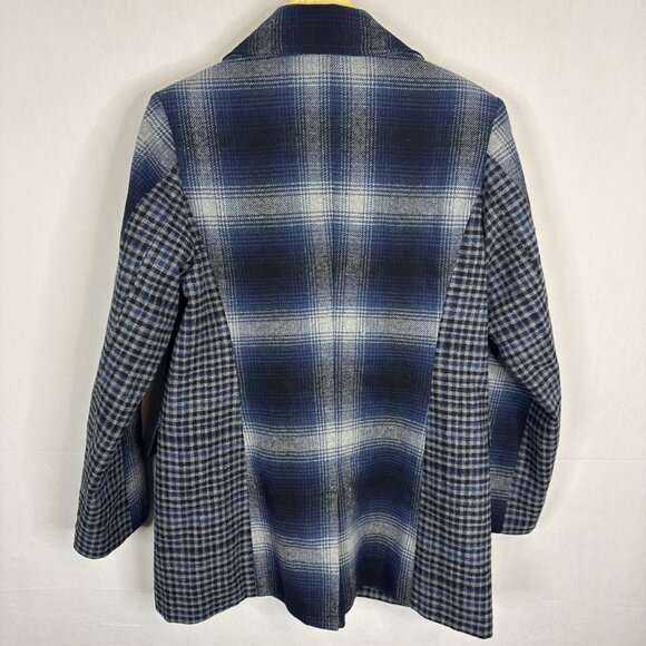 7 For All Mankind Women’s M Double Breasted Plaid Blazer Blue Gray Wool Blend - Picture 4 of 8